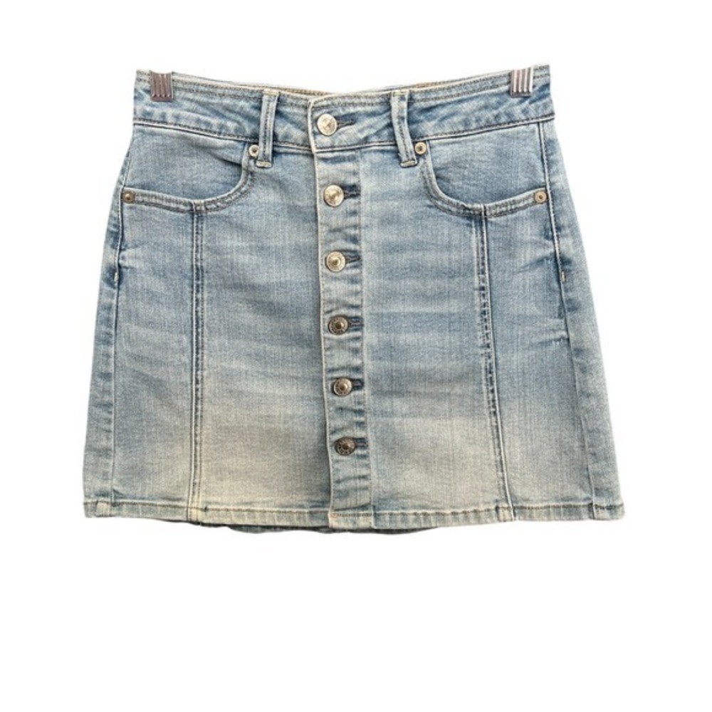 American Eagle 0 Hi-Rise A-Line Denim Skirt Button Front Coastal Minimalist Jean